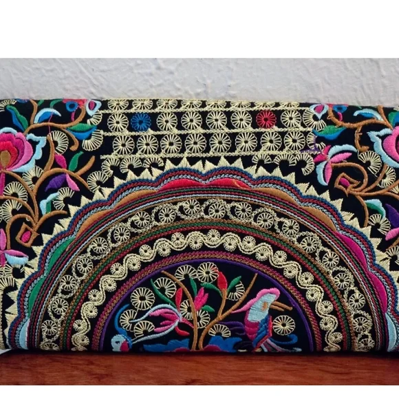 Embroidered Floral Print Zipper Money Coin Wallet Purse Multicolor Artsy - Picture 5 of 10